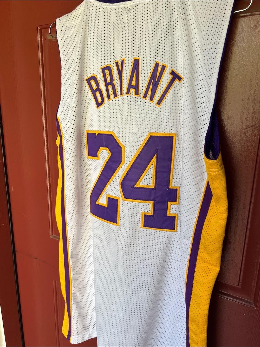Kobe Bryant Mitchell & Ness White Lakers #24 Mesh Jersey with Purple and Yellow - Picture 7 of 8